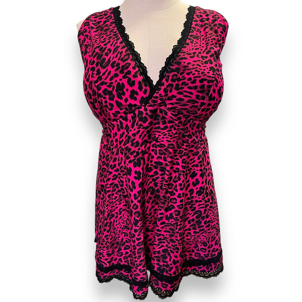 Torrid 2 2x 18/20 Pink Leopard Print Lace Trim Mid Wireless Swim Dress w/Briefs - Picture 3 of 5